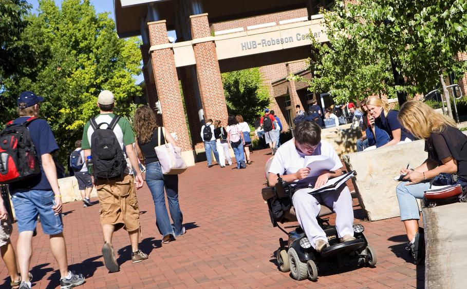 Student life outside of the HUB on University Park campus.
